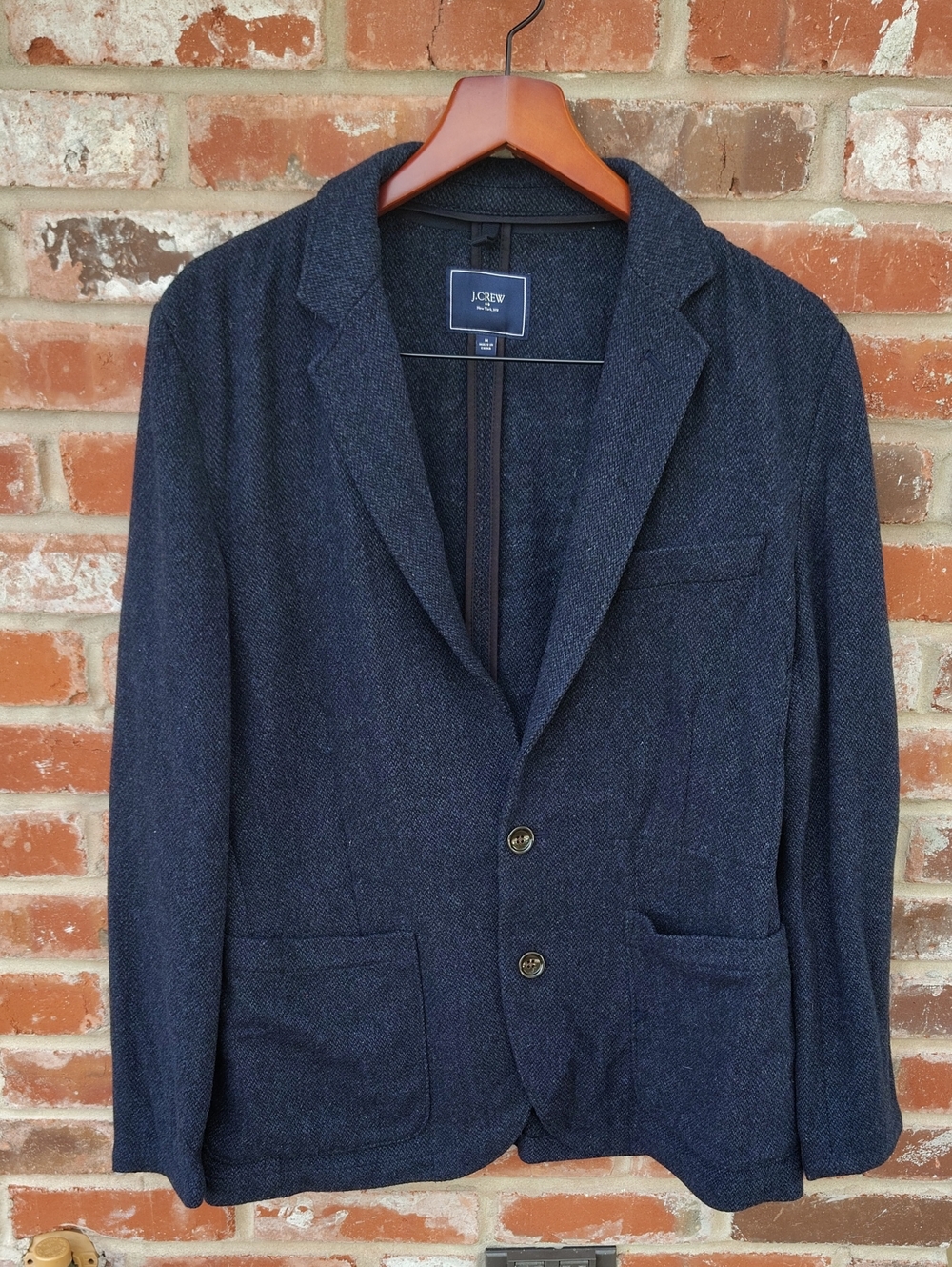 J Crew Wool Blend Knit Classic Blazer Jacket Size M Dark Blue Preppy Neutral